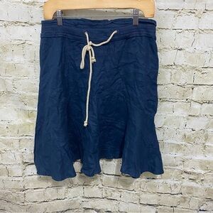 DKNY Jeans Blue Linen Nautical Side Zip Ruffle Skirt